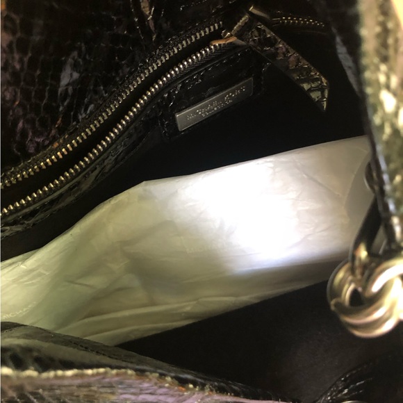 NWT Michael Kors Collection Angelina tote black snakeskin leather chain handles - Picture 3 of 4